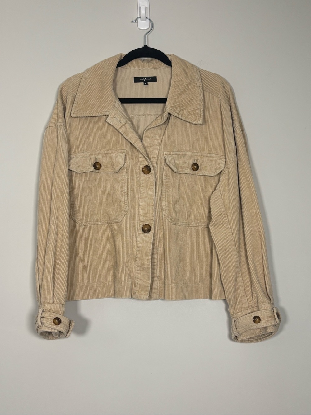 7 For All Mankind Beige Corduroy Shacket Trucker Jacket Size M